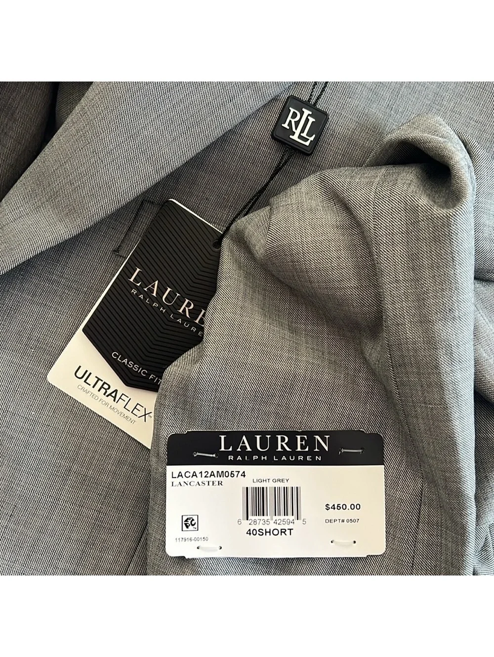 Ralph Lauren Classic Fit Suit Jacket in Light Grey, Size 40 Short New w/Tag $450